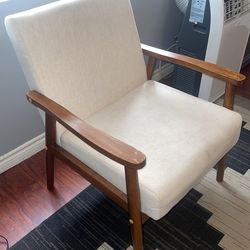 Merakii Wood Frame Accent Chair With Armrest, Beige