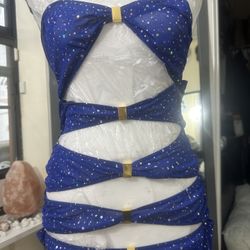 Navy Blue exotic Dancewear Mesh & Gold