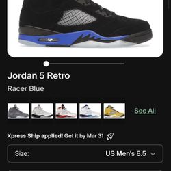 Jordan 5 Racer Blues Size 8:5