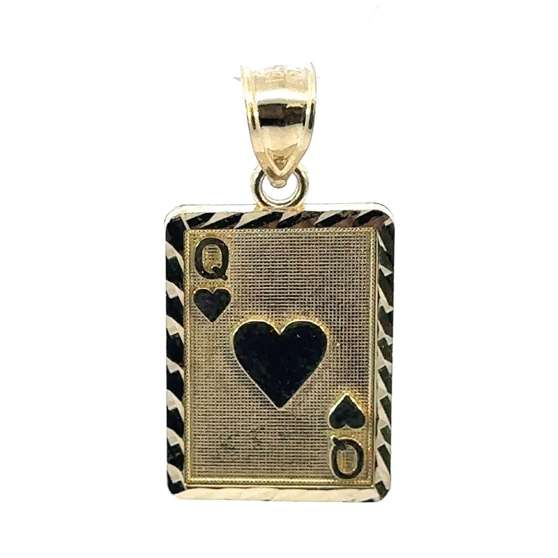10k Yellow Gold Queen Of Hearts Playing Card Charm Pendant For Necklace GP3122666