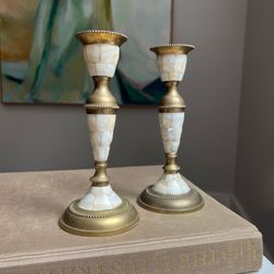 Vintage Brass & Mother of Pearl Candlestick Holders ( firm on price ) 