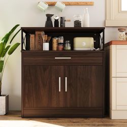New Buffet Sideboard with Storage, 32 Inch Modern Kitchen Storage Cabinet with Open Storage, Adjustable Shelf, Wooden Buffet Table for Kitchen  New in
