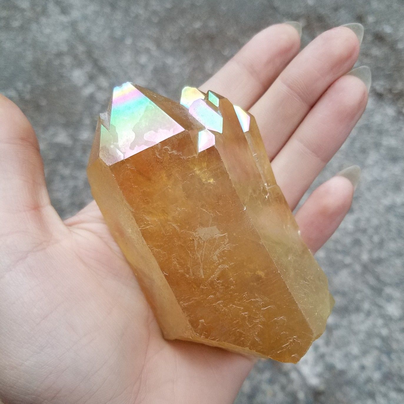 Sunshine Aura Quartz Cathedral Point Crystal Castle over 1/2 lb Bonded with Gold & Platinum Solar Plexus Healing Reiki