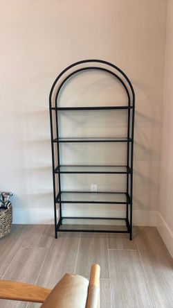 Black steel and glass bookcase