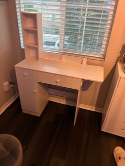 White Vanity Desk with Storage
