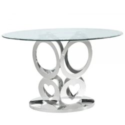 VINTAGE GLAM ROUND GLASS TOP ARTISTIC HEART SHAPE BASE DINING TABLE