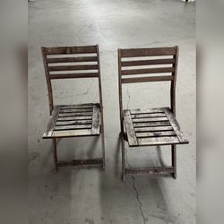 Pair of Wood Slat Folding Chairs