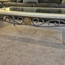 Vintage Iron and Glass Coffee Table and End Table