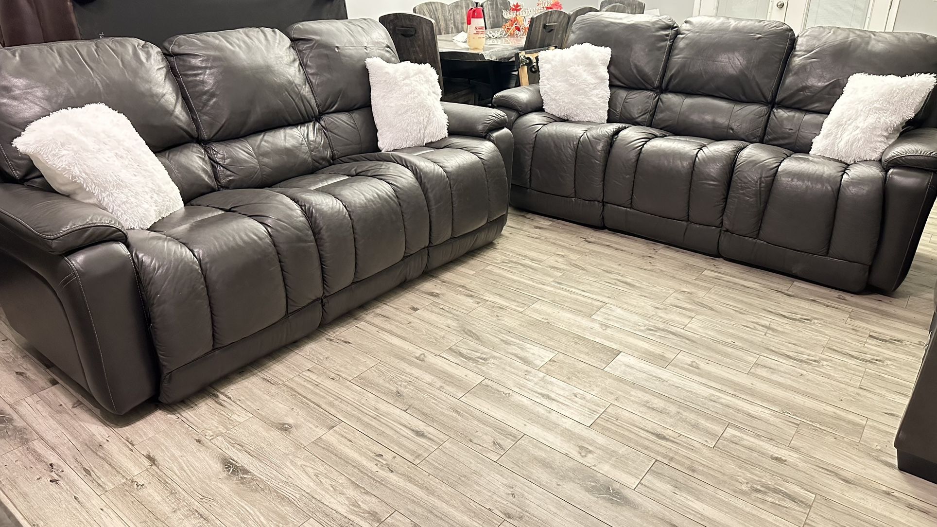 Gray leather reclining couch set FREE DELIVERY