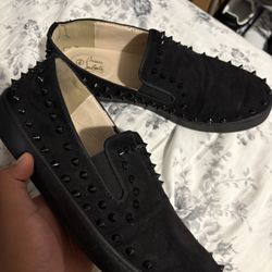 Christian Louboutin Black Spike Slip-On Shoes