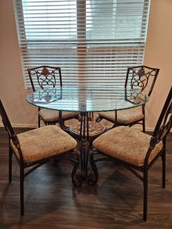 48" Glass Round Dining Table with Four Chairs