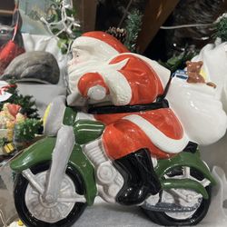 Antique Motorcycle Santa Cookie Jar