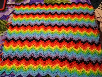 27"×25"  Crochet Vintage Yarn Knit Rainbow So Difficult Blanket Piece Unfinished