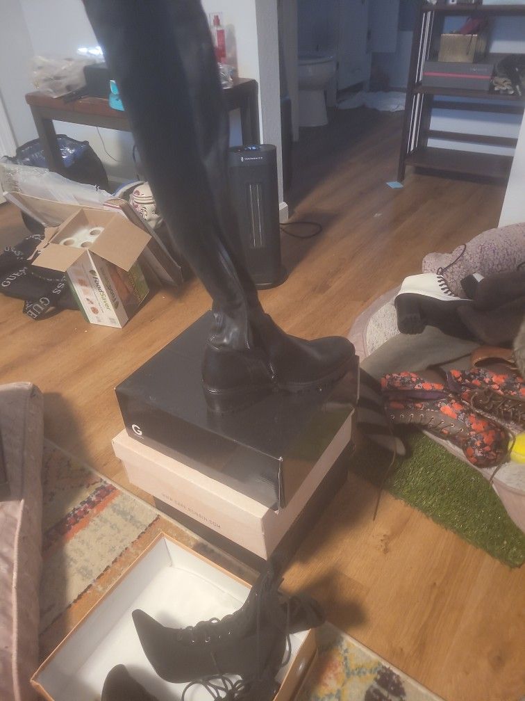 Thigh High Flat Pleather Boots