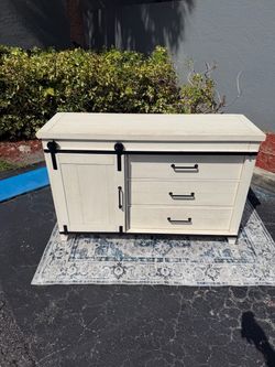 Farmhouse Barn Door Dresser with 3 Drawers tv stand television table media center console