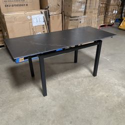 Extendable Dining Table, Modern Ceramic Dining Room Table for 4-8, Rectangular Marble Dining Kitchen Table for Small Space, Dining Room,black/grey
