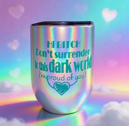 Insulated Double Wall Cup with Fun Sayings 12oz, Glitter White