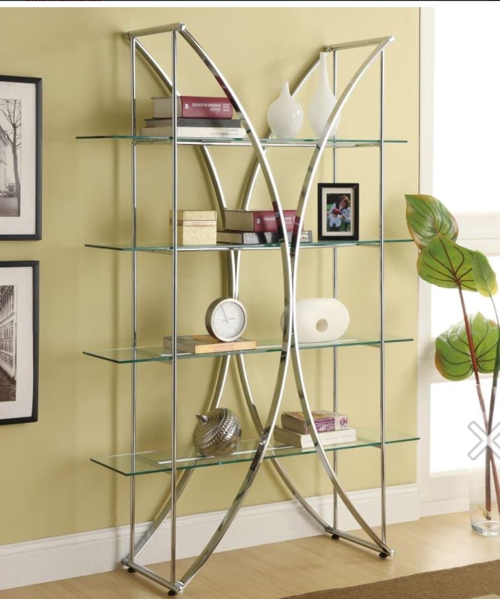 73-inch 4-shelf Glass Bookshelf Chrome
