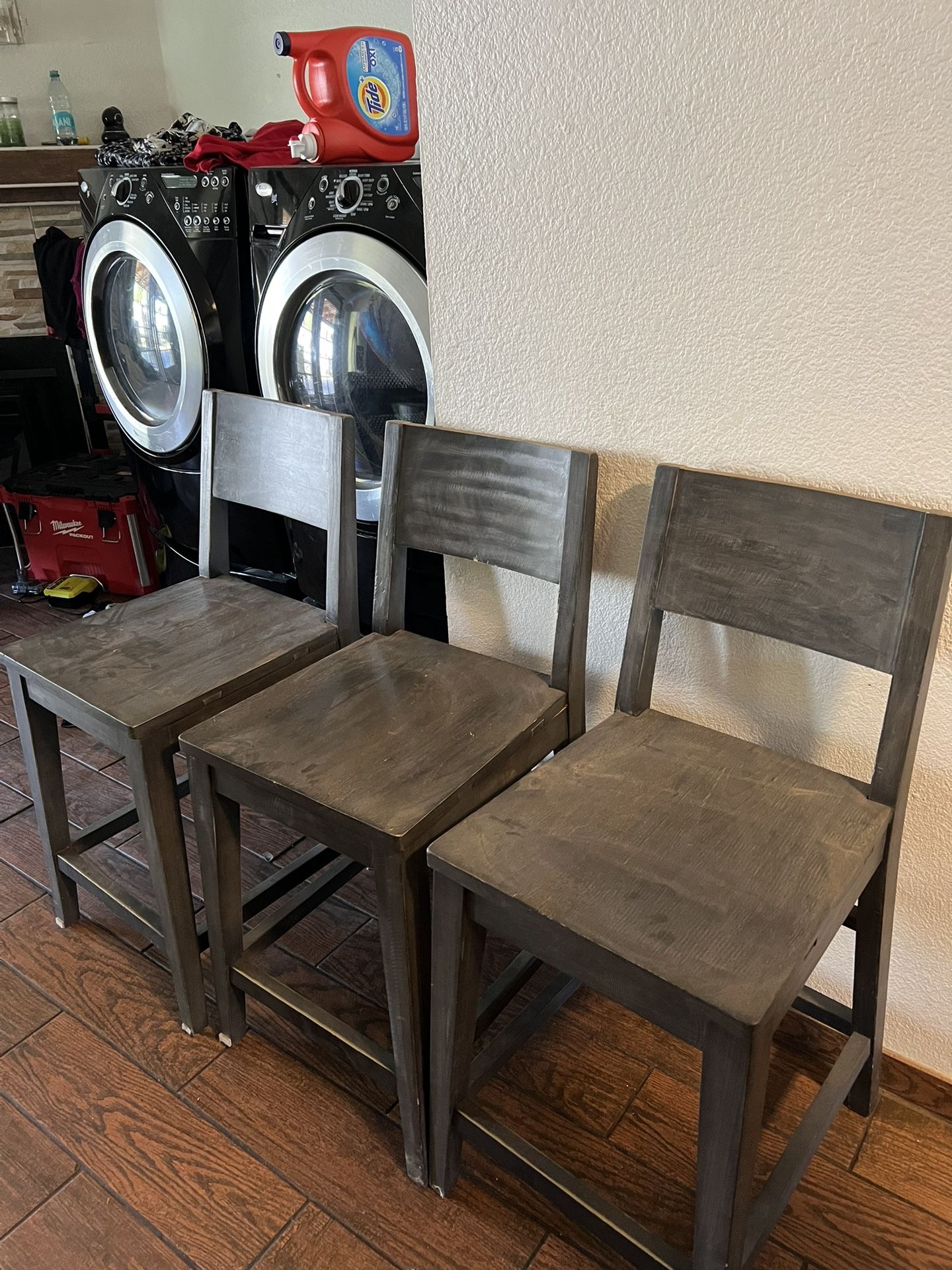 3 Bar Wood Stools- Grey , Height 24” -Available