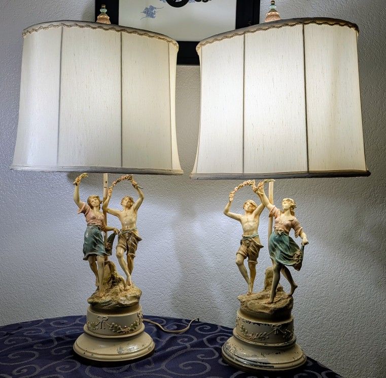 Antique August Moreau Lamp Set 