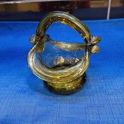 Vintage Avalos Mexican Hand Blown Glass Basket 