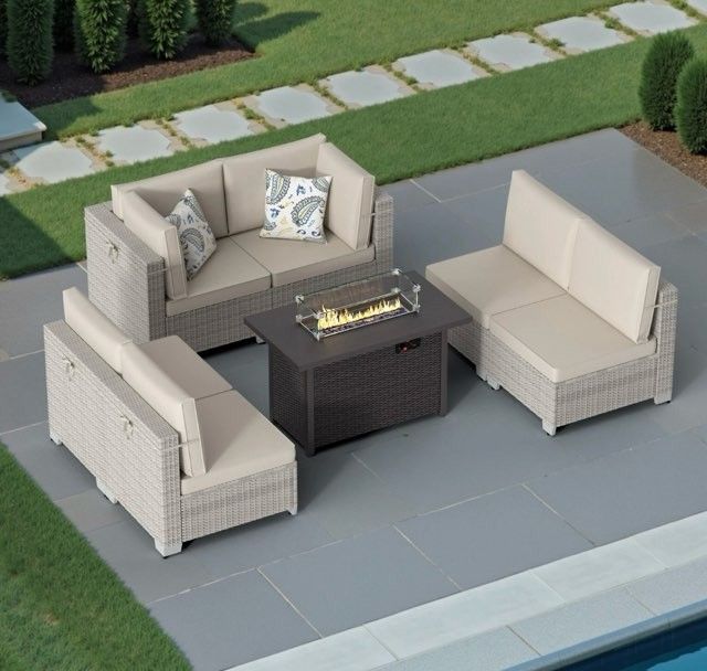 Outdoor Wicker Patio Furniture With Fire Pit 🔥🔥🔥🔥🔥🔥 Brand New 