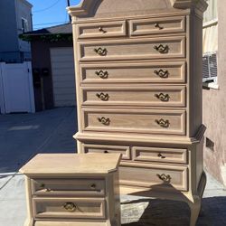 MCM Vintage Wood tall 9 drawer Two Piece dresser Plus Matching Side Table