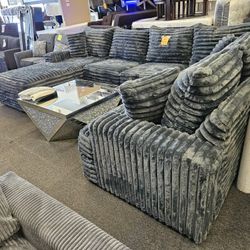 Brand New XL Corduroy Sectional Metal Grey With Pillows High Quality Cushions $1899 