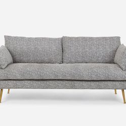 MODERN GREY FABRIC COUCH AND OTTOMAN WITH MATCHING 2 PILLOWS (LIKE NEW CONDITIONS)