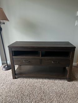 Dark Brown Wood TV Stand with Drawers