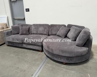 New Modern Sectional Couch w/ Round Curve Chaise Lounge Set Large Big Living Room Apartment Designer Style Staging Stage Furniture Discount Clearance