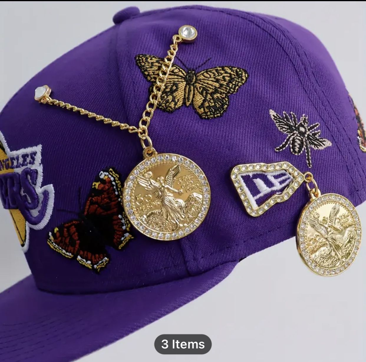 1/2pcs Coin Pendant Golden Rhinestones Baseball Cap Decorative Pin, Hat Chain Pins