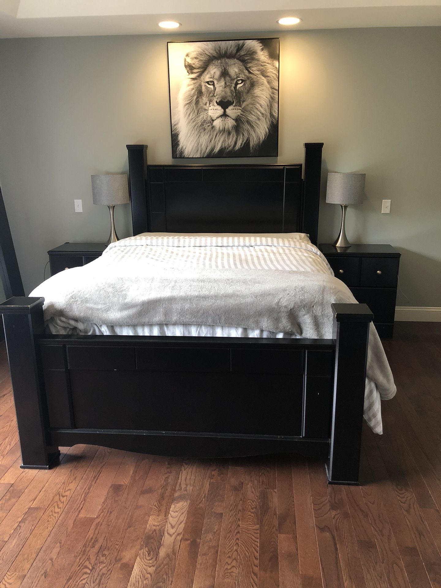 Queen Size Bed Frame With Queen Metal Box spring 