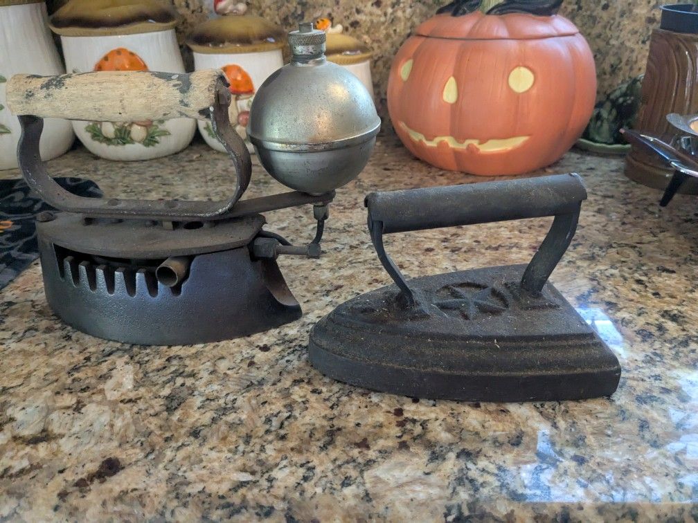 Antique Primitive Vintage Clothing Irons One Steam/Kerosene, One Cast Iron
