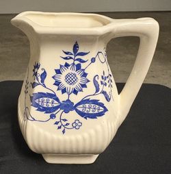 Vintage Cobalt Blue & White Ceramic Small Pitcher