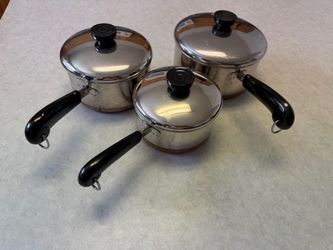 Revere Ware 1801 Copper Clad Vintage Stainless Steel Set of 3 Pots 1qt, 1.5qt and 2qt MADE IN USA