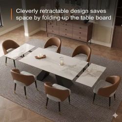 9 PCs 78.74'' to 110.23” Extendable Rectangular Sintered Stone Dining Table