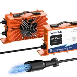 WAVLINK Golf Cart Charger, GS950C - 48V 15A Max, 810W Output, IP67 Waterproof, LiFePO4/NMC/Lead-Acid Compatible Round Plug for Club Car Orange-Round P