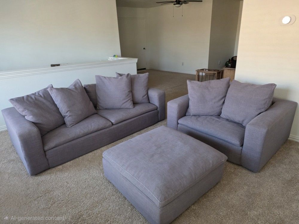 Gray Living Room Sofa Set – Couch Chair & Ottoman