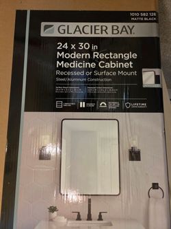 Glacier Bay 24x30 Matte Black Rounded Corner Medicine Cabinet