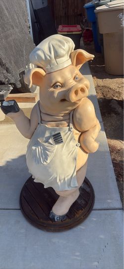 Large BBQ Chef Pig Statue Figure
