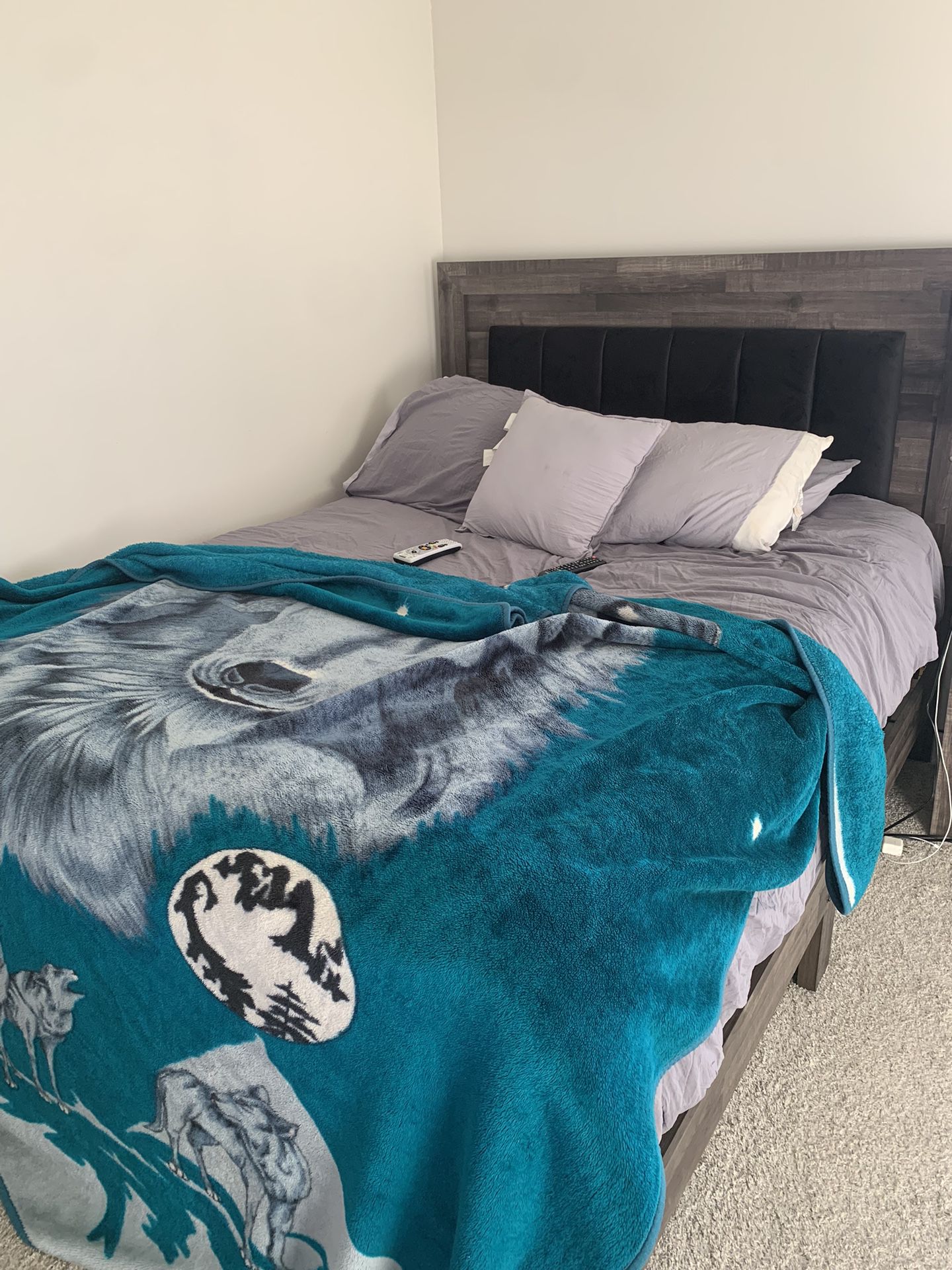 Queen Bed Frame & Mattress with Nightstand
