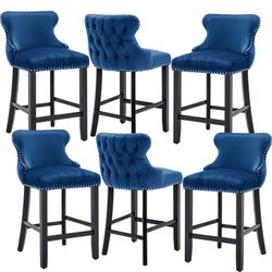 Counter Height Bar Stools 26" Set of 6 Wood Bar Stools with Upholstered Seat Bar Chairs with Back Dining Room Chairs for Kitchen, Bistro, Coffee, Pub 