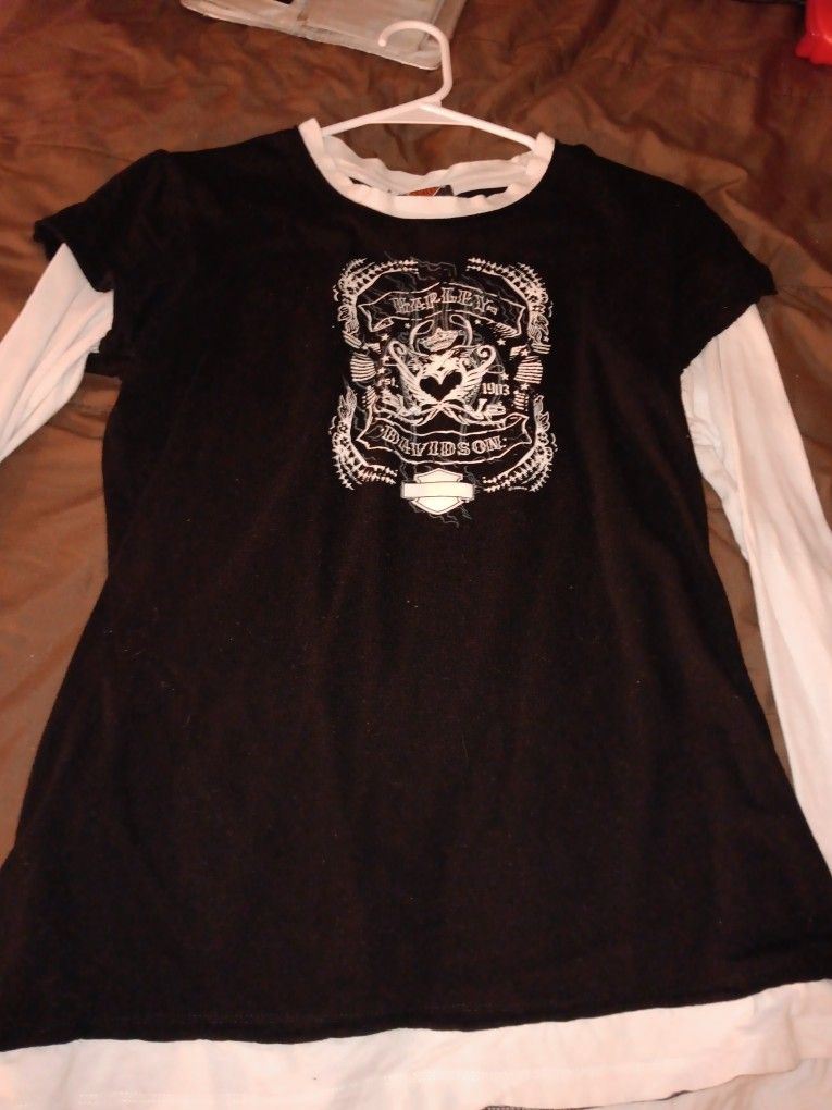 Harley Davidson Black And White Long Sleeve Shirt Size Medium-large