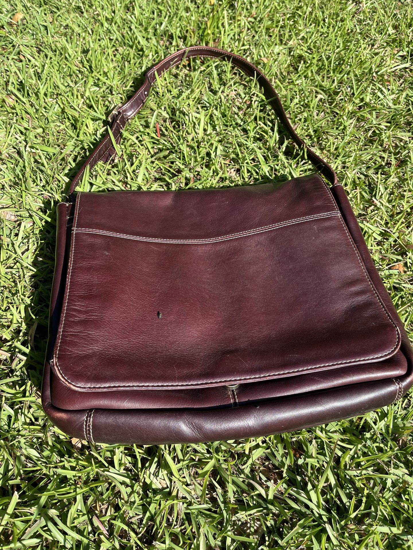 Genuine Leather Messenger Bag, Supple Dark Brown Laptop Satchel - LIKE NEW