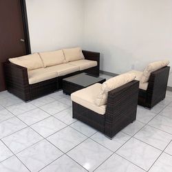 $395 (Brand New) 6pcs patio furniture set outdoor sectional set wicker rattan sofa chair set w/ cushion, glass table
