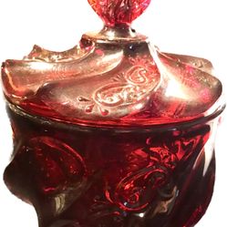 Vintage Fenton Amberina & Ruby Red Paisley Candy Dish with Lid Vintage