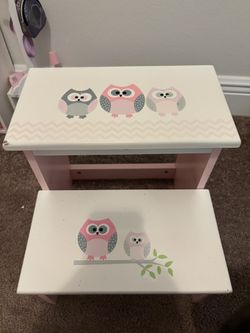Pink and White Wood Kids Step Stool