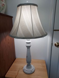 White Solid Wood Distressed Table Lamp with Shade