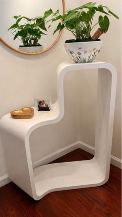 White Sculptural Tiered Display Shelf Modern